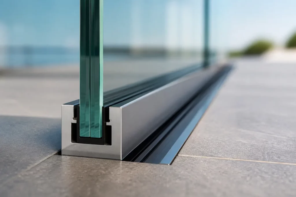 Détail de fixation de garde-corps aluminium à Cogolin