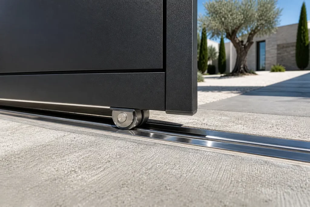 Détail de finition pour portail de villa de luxe à Ramatuelle.