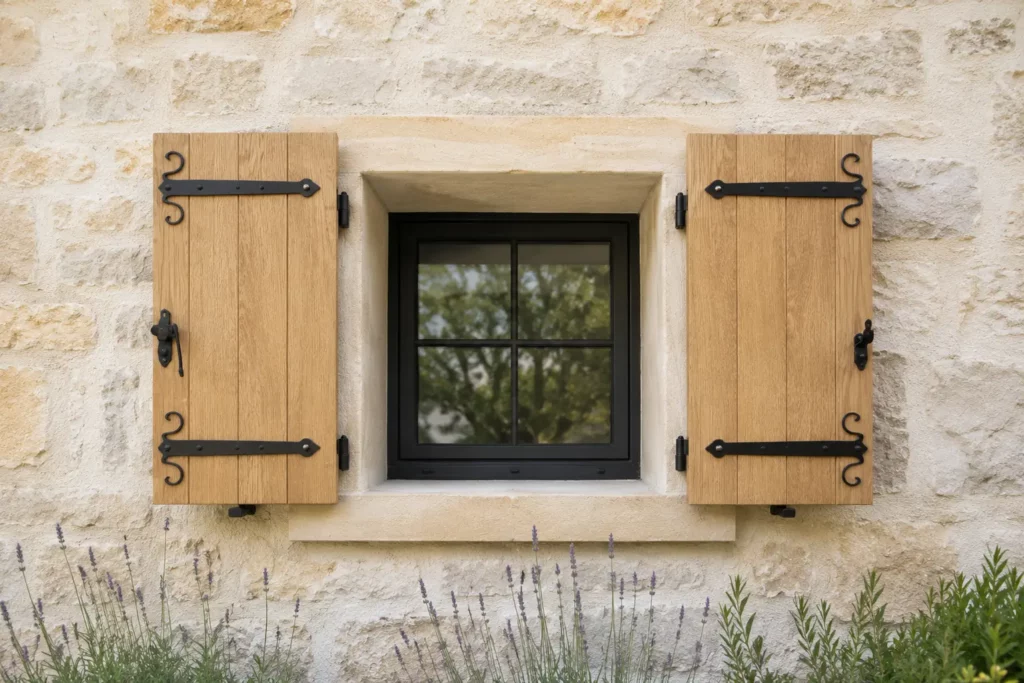 Volets battants en bois sur-mesure à Saint-Tropez.