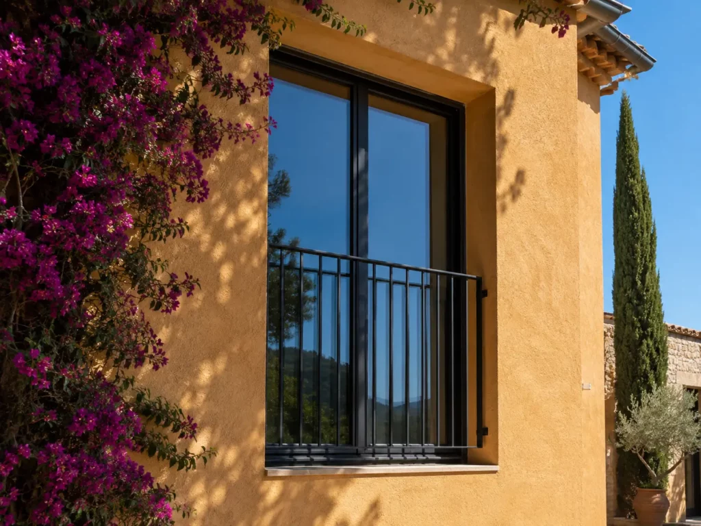 Garde-corps aluminium et acier pour fenêtre de villa à Saint-Tropez