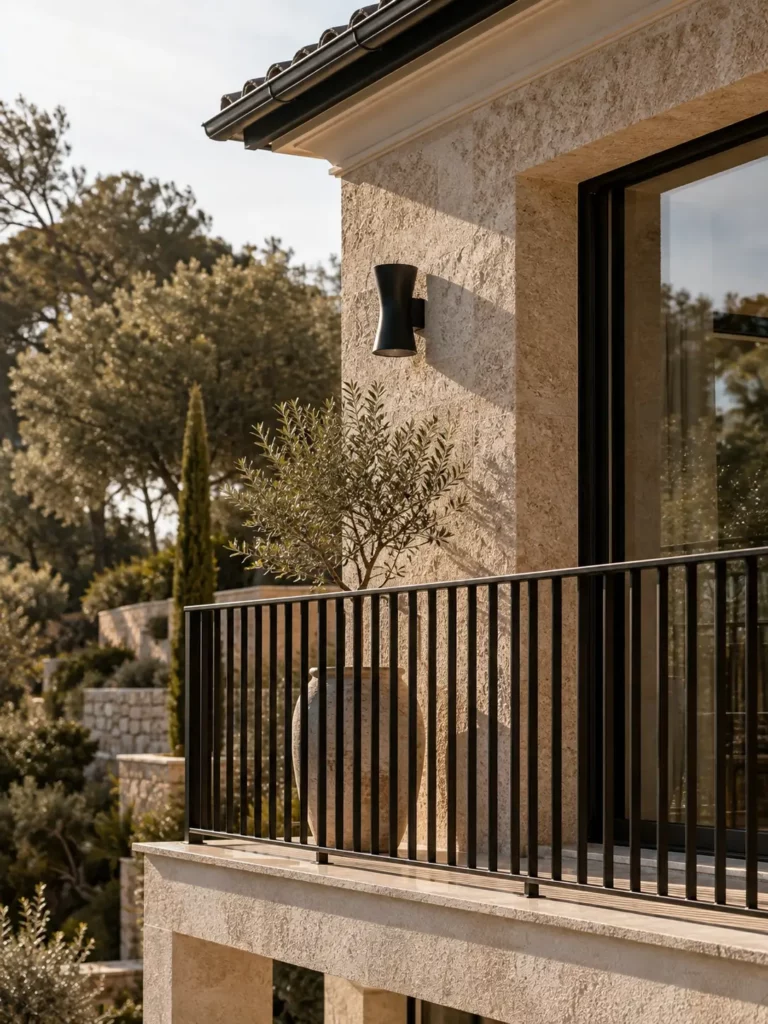 Balcon équipé d'un garde-corps aluminium noir à Saint-Tropez
